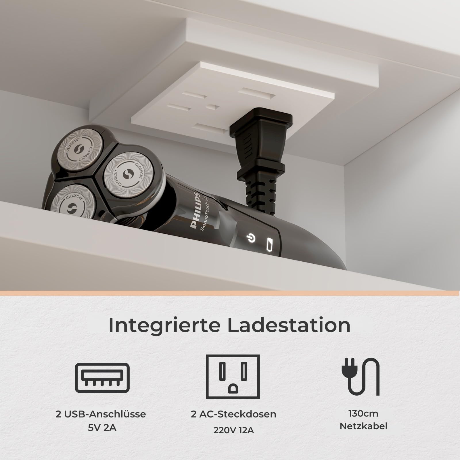 LEADZM LED Beleuchtetes Badezimmer Medizin Spiegel Kabinett Stufenloses | Stromausfallspeicher, Steckdosen & 2 USBs (80 x 70 m)