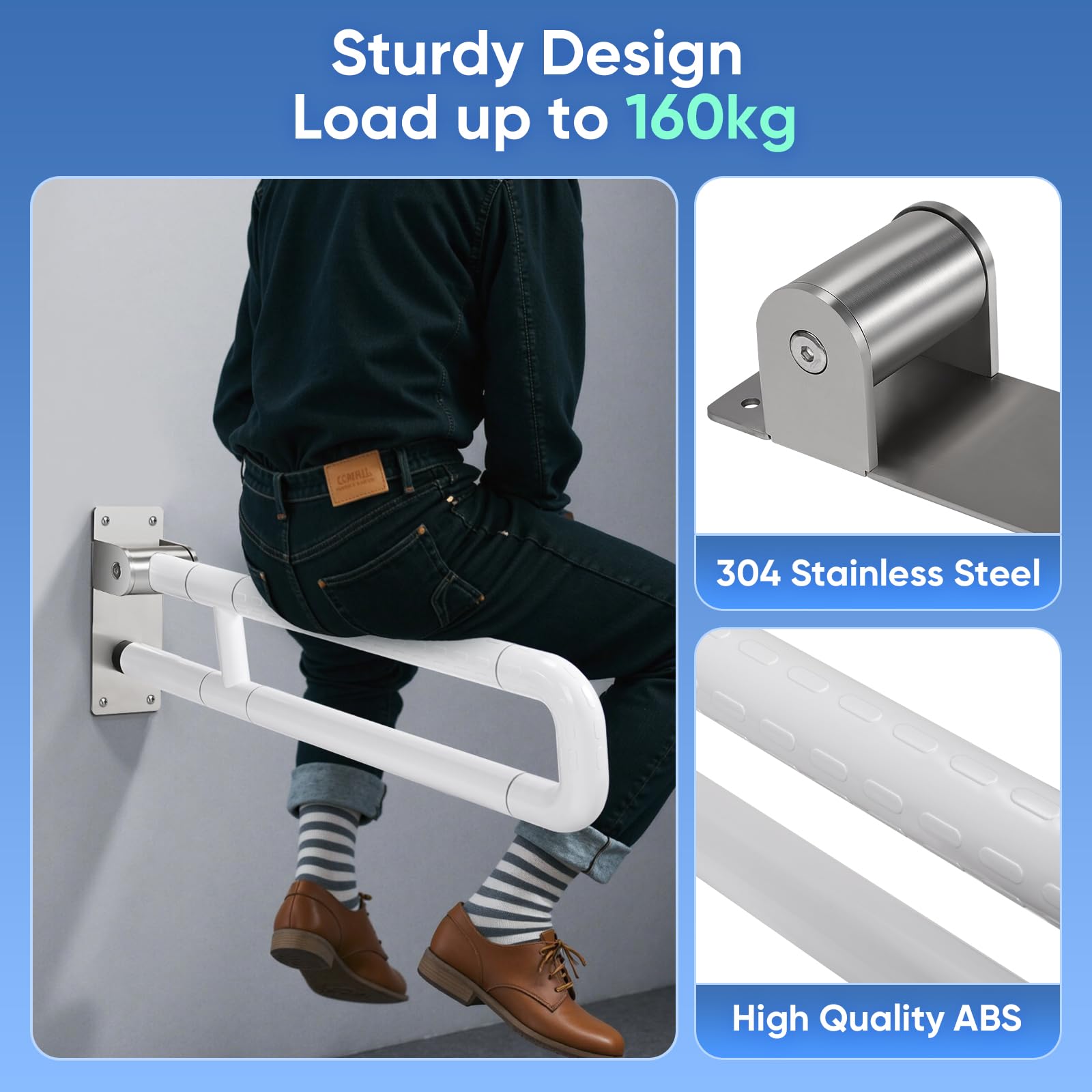 Maniglione di Sostegno da Bagno da 60 Cm Maniglioni per Handicap in Acciaio Inossidabile Antiscivolo Resistenti da 300-350 kg