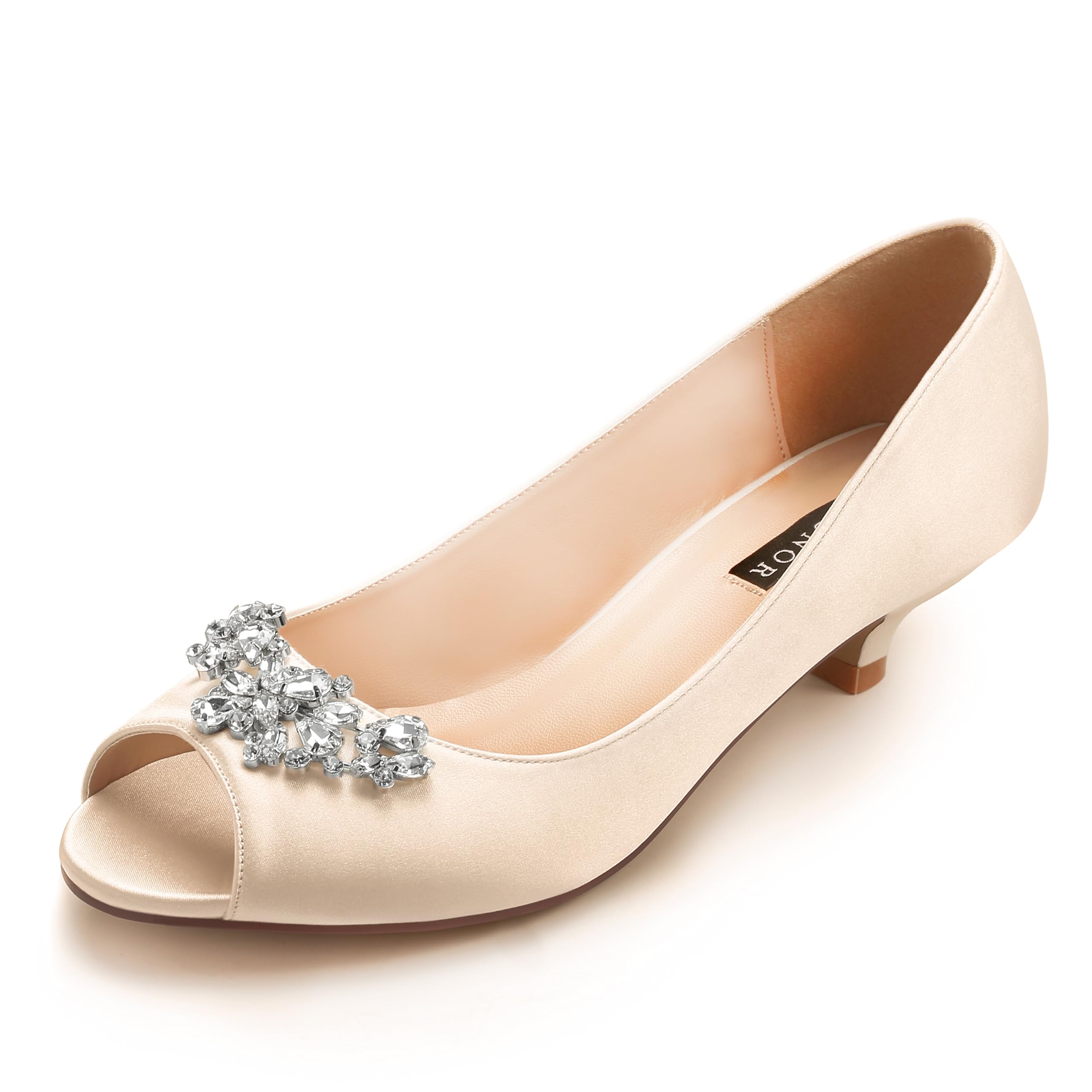 ERIJUNORWomen High Heel Pumps Closed-Toe Rhinestone Brooch Satin Wedding Evening Party Shoes