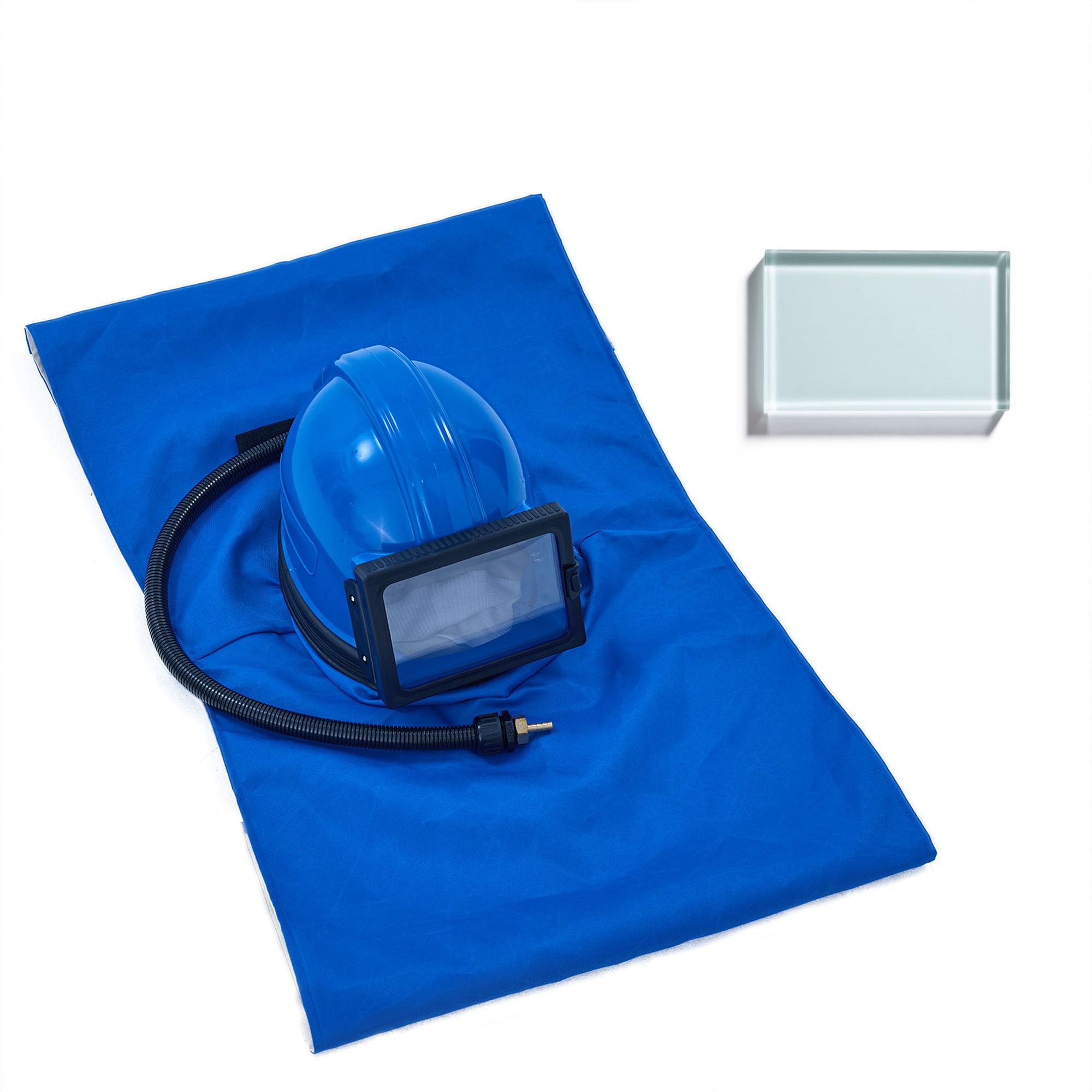 Capucha profesional azul para chorro de arena, 1 lente reemplazable, casco de chorro de arena a prueba de polvo, se adapta a trajes de protección. Ideal para chorro de arena, pulverización