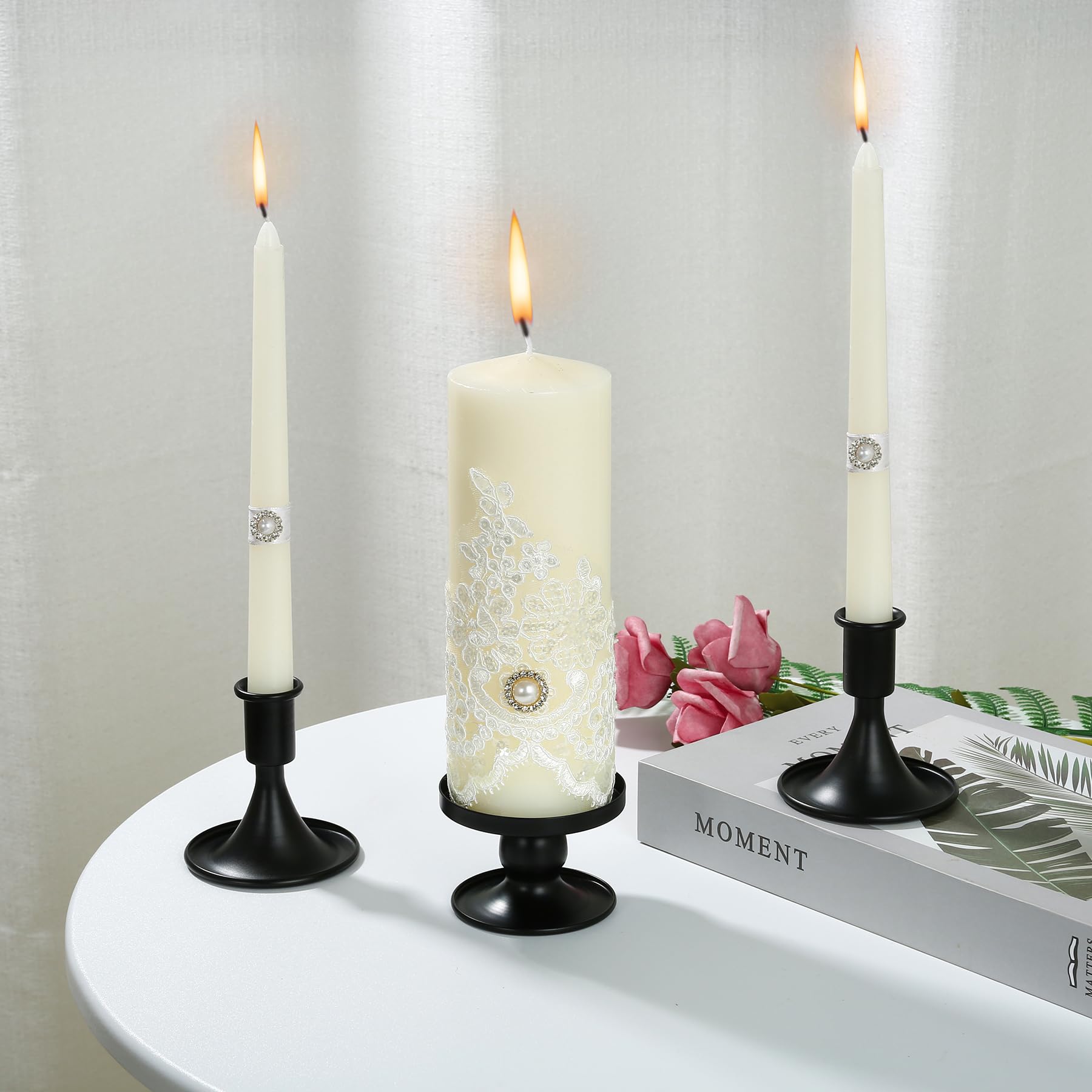 Unity - Portavelas de metal negro Unity para bodas, juego de 3 portavelas de metal negro, soporte decorativo para velas de boda, ceremonia, centro de mesa, decoración de regalo