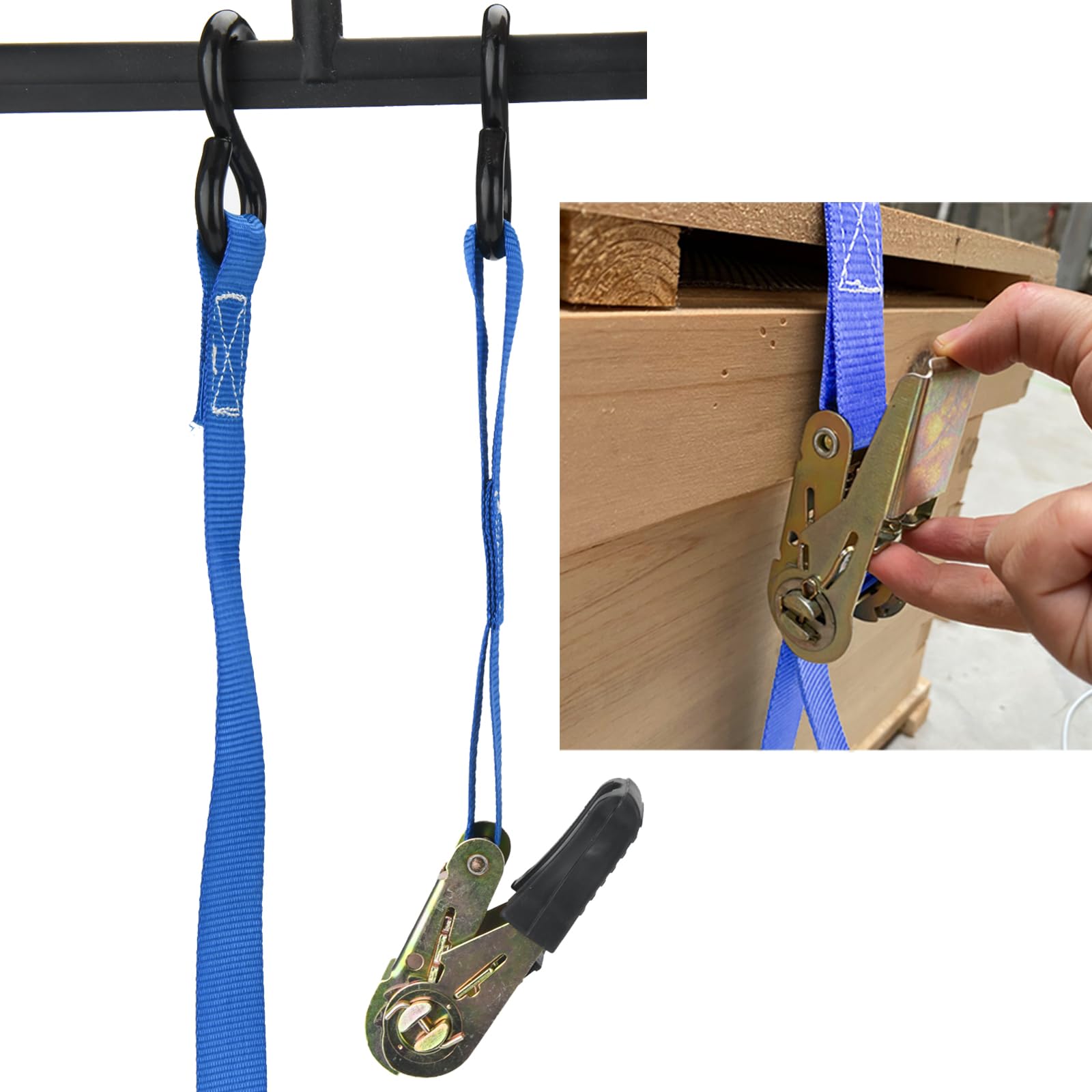 2 cinghie a cricchetto con gancio a J, 2 resistenti 5,1 x 27 cm, cinghie a cricchetto per camion di carico con estremità a gancio, gancio a J e cricchetto (2 x
