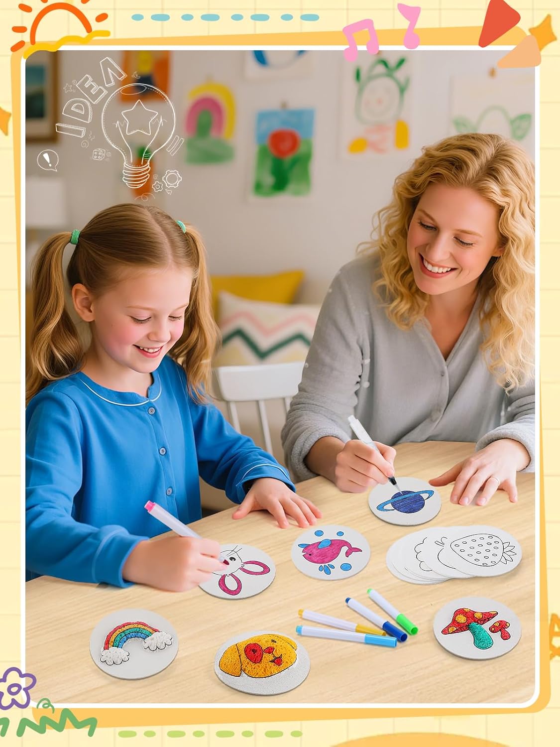 33 Pcs Pre-Designed Magic Puffy Paint Kit - Includes 24 Pcs Thicken 4in Foam Texture Paper, 8 Colors Markers, 1 Water Brush, Magic 3D Foam Texture Painting Kit for 3 4 5 6 7 8 Kids Boy Girl Gifts