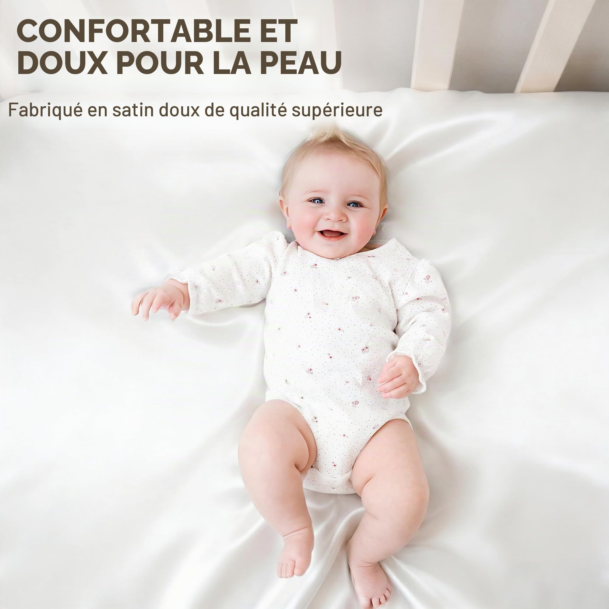 Pro Goleem Lot de 2 draps-housses en satin doux et soyeux, parfaits pour les bébés aux cheveux sensibles, blancs et gris, 132,1 x 71,1 x 20,3 cm - Unisexe