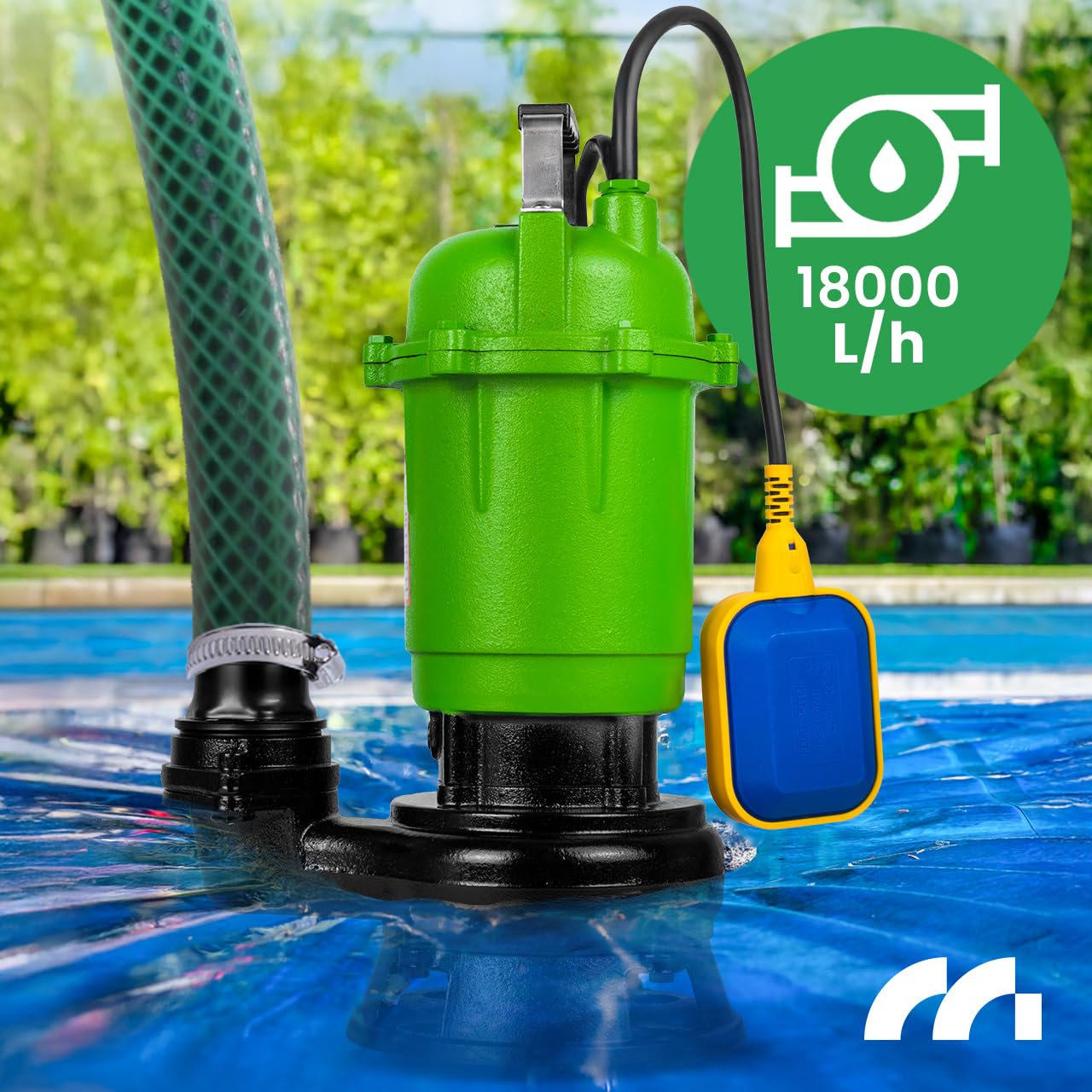MalTec Pompa głębinowa do czyszczenia brudnej wody z rozdrabniaczem, 12000 l/h, głębokość 8 m, z metalu, przełącznik pływakowy, pompa