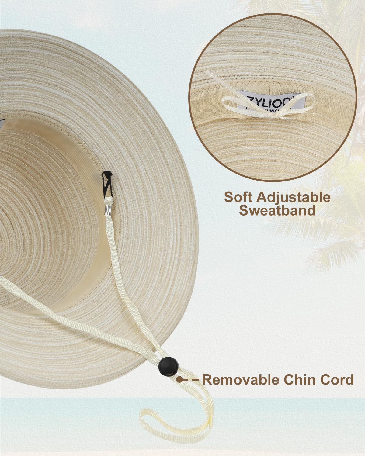 Zylioo Chapeau de plage XXL enroulable pour femme, chapeau d'été surdimensionné avec cordon de vent, chapeau de voyage pliable UPF