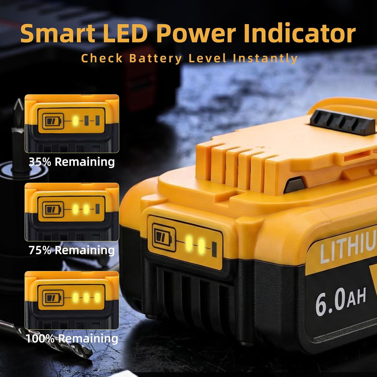 6.0Ah 20V Max Battery for Dewalt 2-Pack, Compatible for Dewalt 20V Power Tools & Chagers, Replacement Battery for Dewalt DCB206/205/204/203/201,Long Runtime for Contractors & Heavy-Duty Job Sites