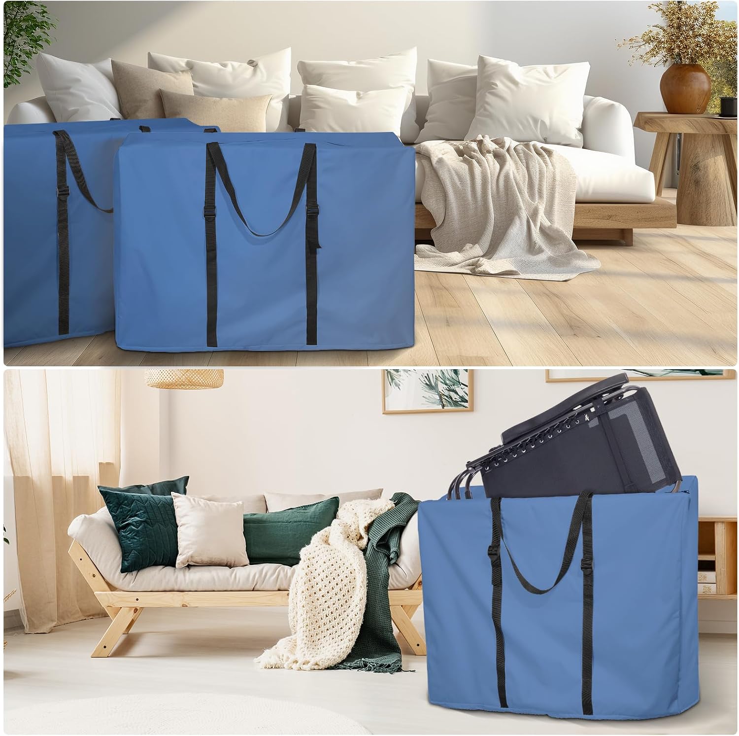 Folding Chair Storage Bag, Waterproof 600D Folding Table Carry Bag with Double Zippers, Adjustable Lounge Chair Carrying Bags for Gravity, Camping, Beach Chairs, 43" L x 11" W x 29" H, (Blue, 2 Pack)