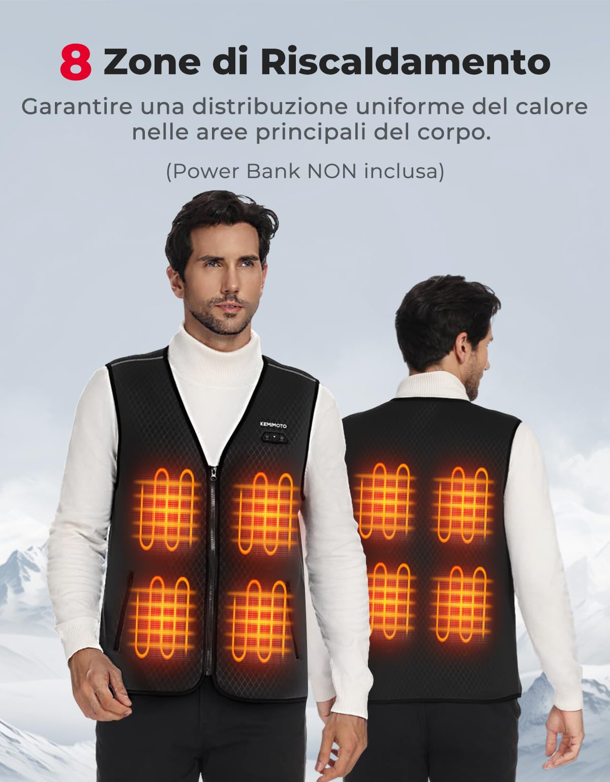 KEMIMOTO Gilet Riscaldato per Uomo Donna, Elettrico Gilet Riscaldato con USB, Giubbotti Riscaldati a Batteria Doppi Controlle per all’aperto Lavoro Sci Escursionismo Caccia Moto