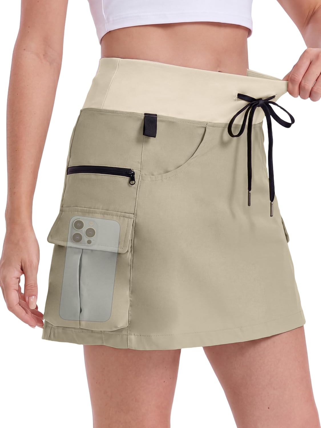 Skorts for Women with Pockets, Cargo Skort - High Waisted, Zipper Pockets & Liner for Golf, Hiking, Tennis, Pickleball