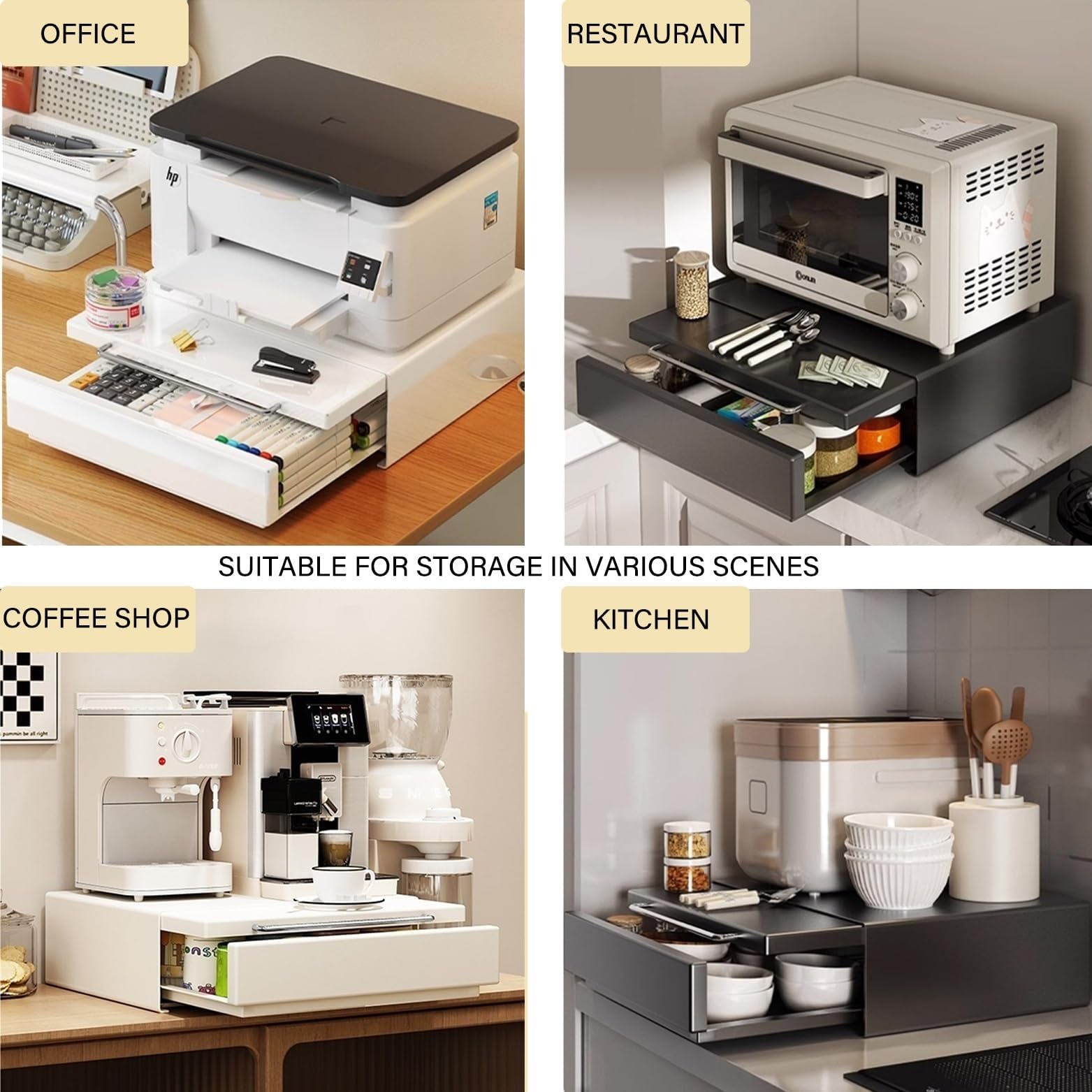 Organizador de barra de café de metal grande para encimera, barra de café y armario de cocina, soporte para tazas de té, estante multiusos para ahorro de espacio en la oficina en casa (blanco)