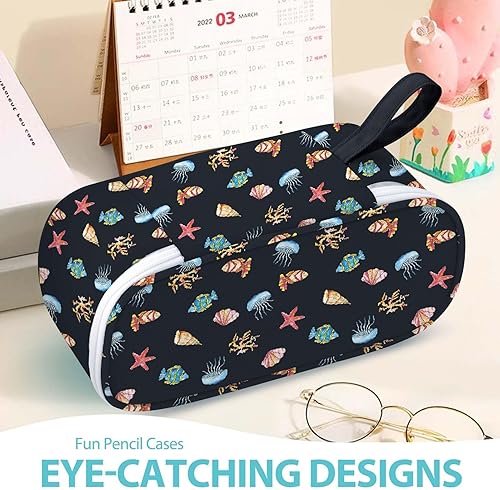 Miniatura 5 de Jcocylse Estuche portátil de gran capacidad para lápices, suministros escolares para estudiantes universitarios, niñas, niños y adultos (vida marina)