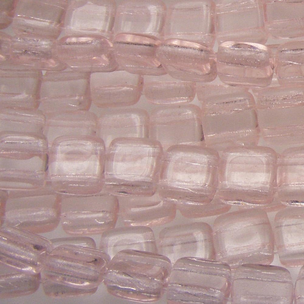 CzechMate 6mm Square Glass Czech Two Hole Tile Bead - Rosaline