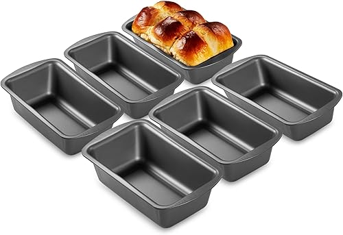 Miniatura 1 de HONGBAKE Paquete de 6 moldes para pan de 1 libra, 8.5 x 4.5 x 2.5 pulgadas para hornear pan, sartén antiadherente para pastel de carne con agarres