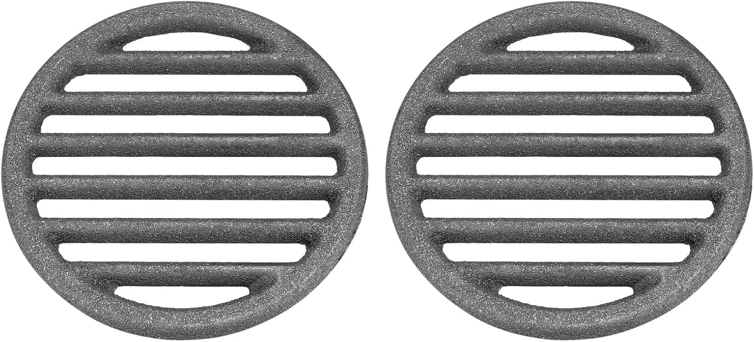 PATIKIL 2 Pcs Cast Iron Fire Grate, 5.1" Round BBQ Grill Grate Replacement High Heat Charcoal Plate Fire Bottom Grate Grilling Accessories 6 Slots for Grilling Barbecue