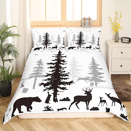 Miniatura 2 de Erosebridal Juego de funda de edredón de animales lindos tamaño Queen Kids Kawaii Deer para niñas y niños, funda de edredón en blanco y negro, juego