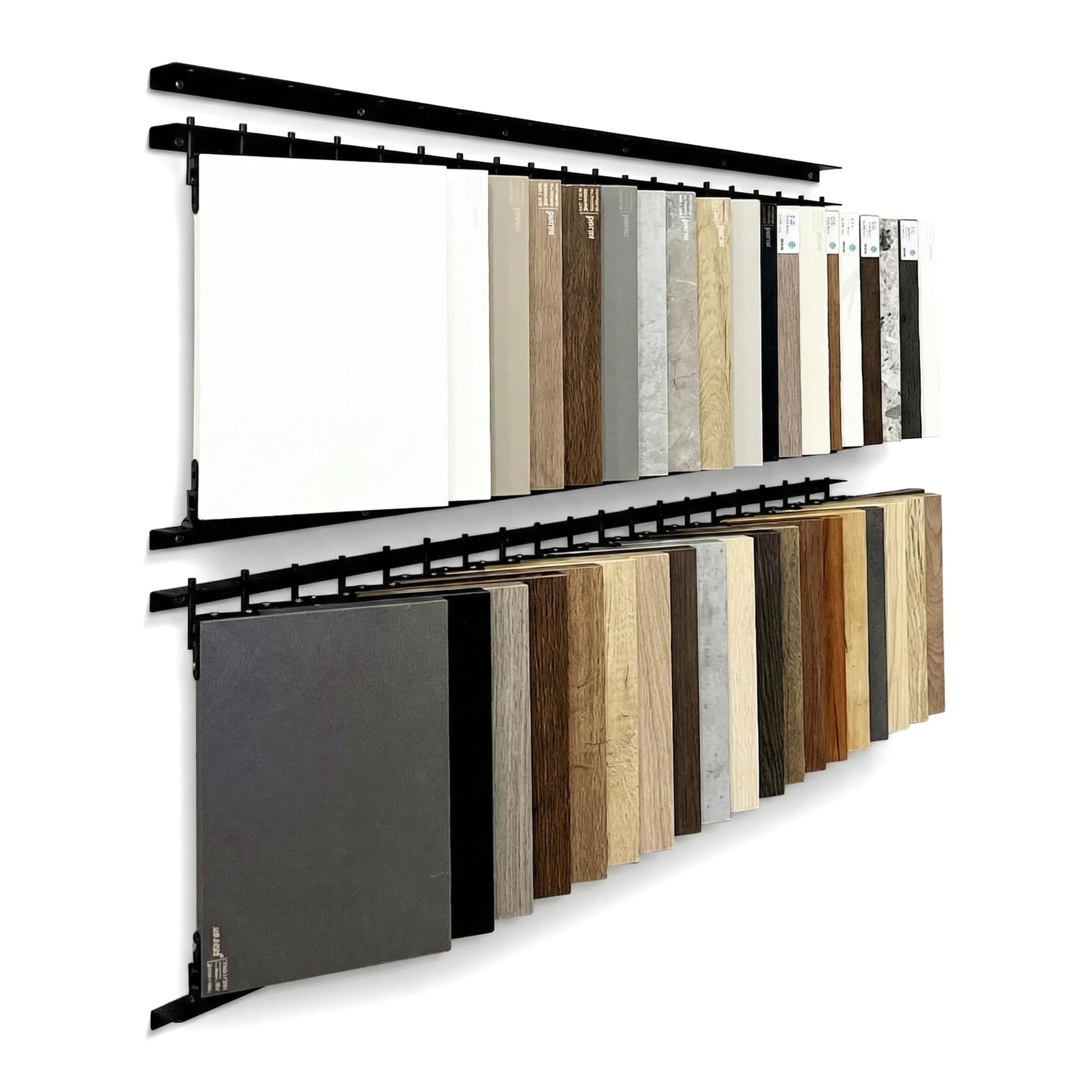 Soporte De Pared De 20 Ranuras para Muestras De Baldosas Y Puertas De Armarios, Organizador De Madera, Ahorra Espacio, Inclinación Ajustable, Fácil Montaje.