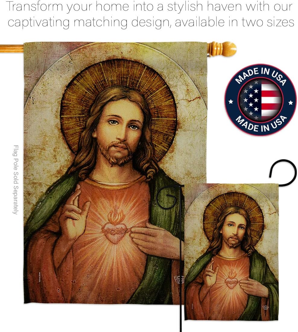 Sacred Heart of Jesus Garden Flag - Set Wall Hanger Religious Faith Hope Grace Peace Dove Christian Religion Easter - House Decoration Banner Small Yard Gift Double-Sided Made In USA 13 X 18.5