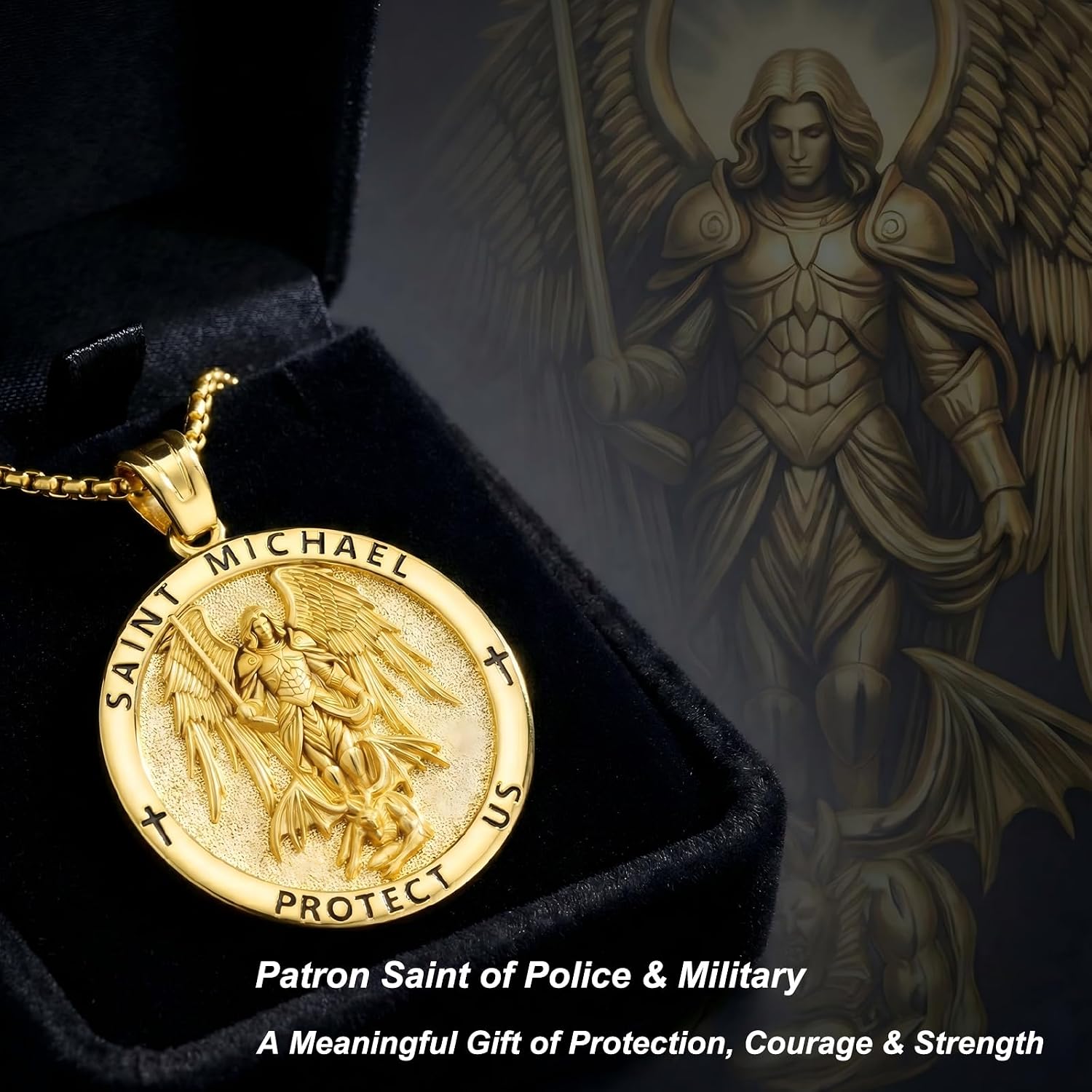Patron Saint Necklace 14K Gold Medal Catholic Pendant Christian Religious Amulet Jewelry Gift for Men Women