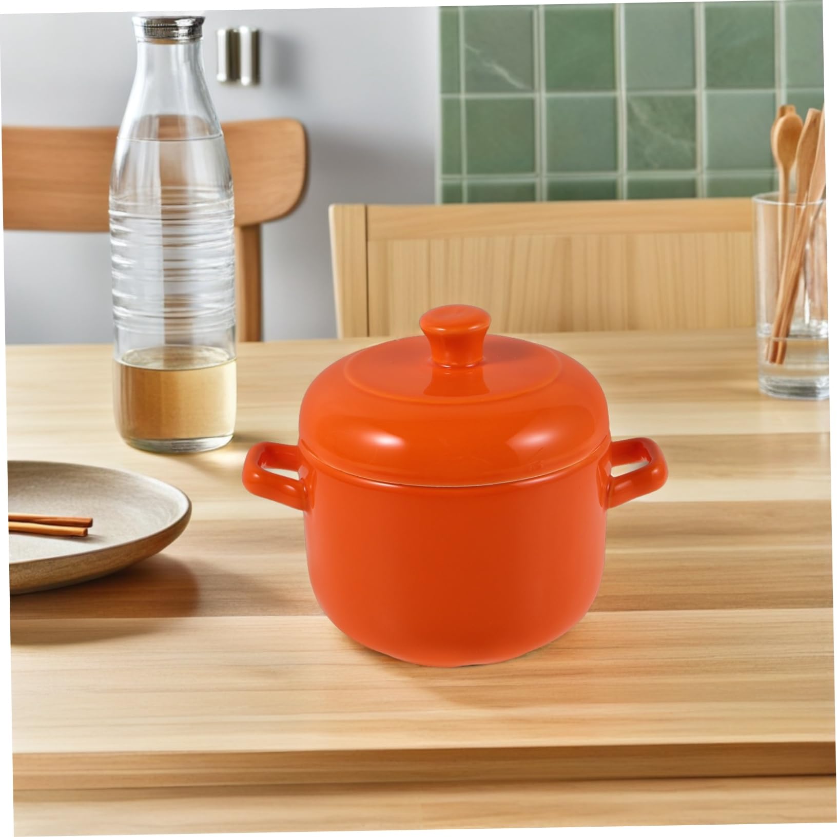 Cabilock Cuenco Tazón para Sopa de Cerámica con Tapa, 600 Ml, Doble Asa, para Guisos y Estofados en Uso Diario
