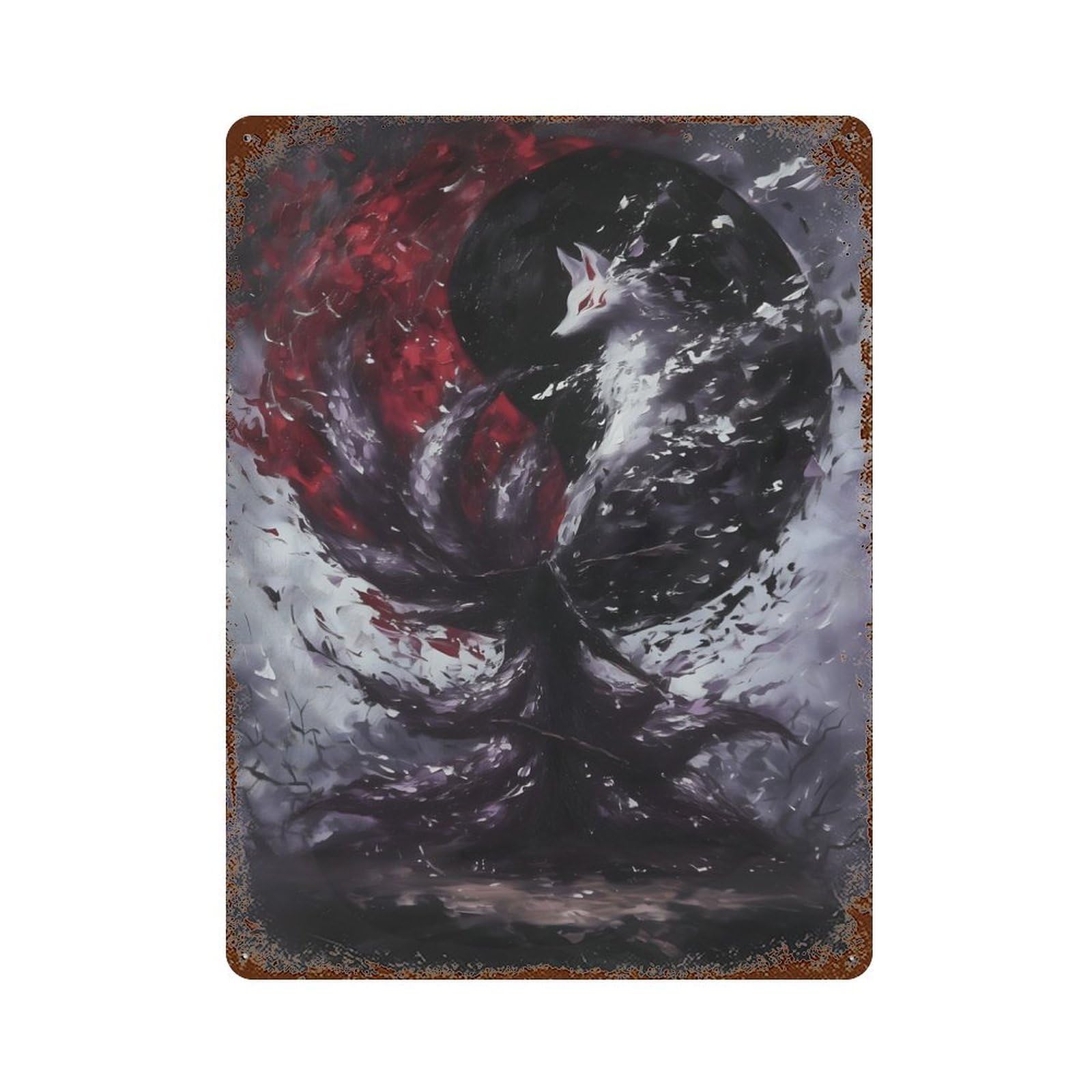Kitsune Spirit Painting Decorative Tin Sign 15.7"x11.8", Ideal for Garage, Bar And Workshop Decor