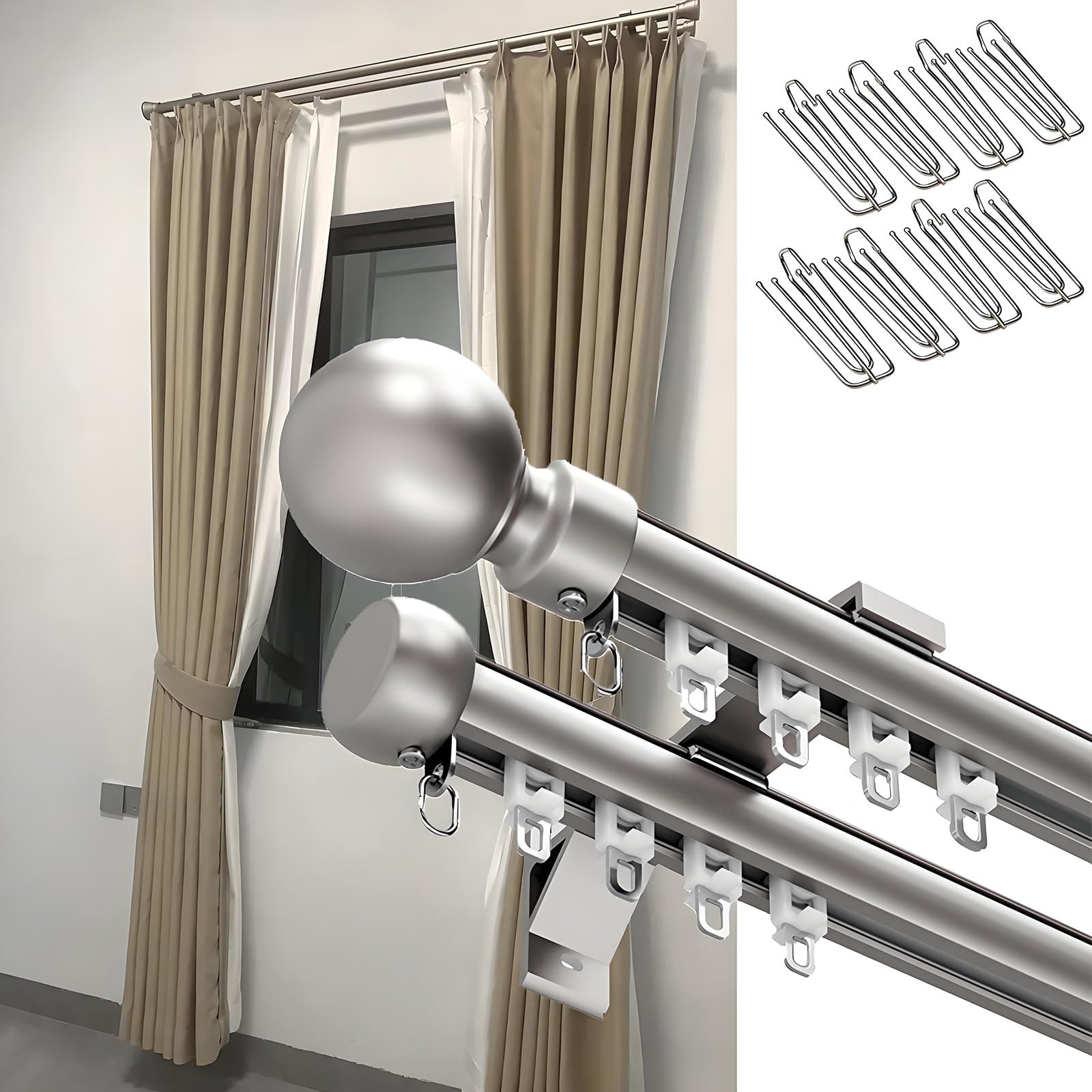 Rail mural en alliage d'aluminium pour rideaux, tringle grise de 6m au design épuré et durable