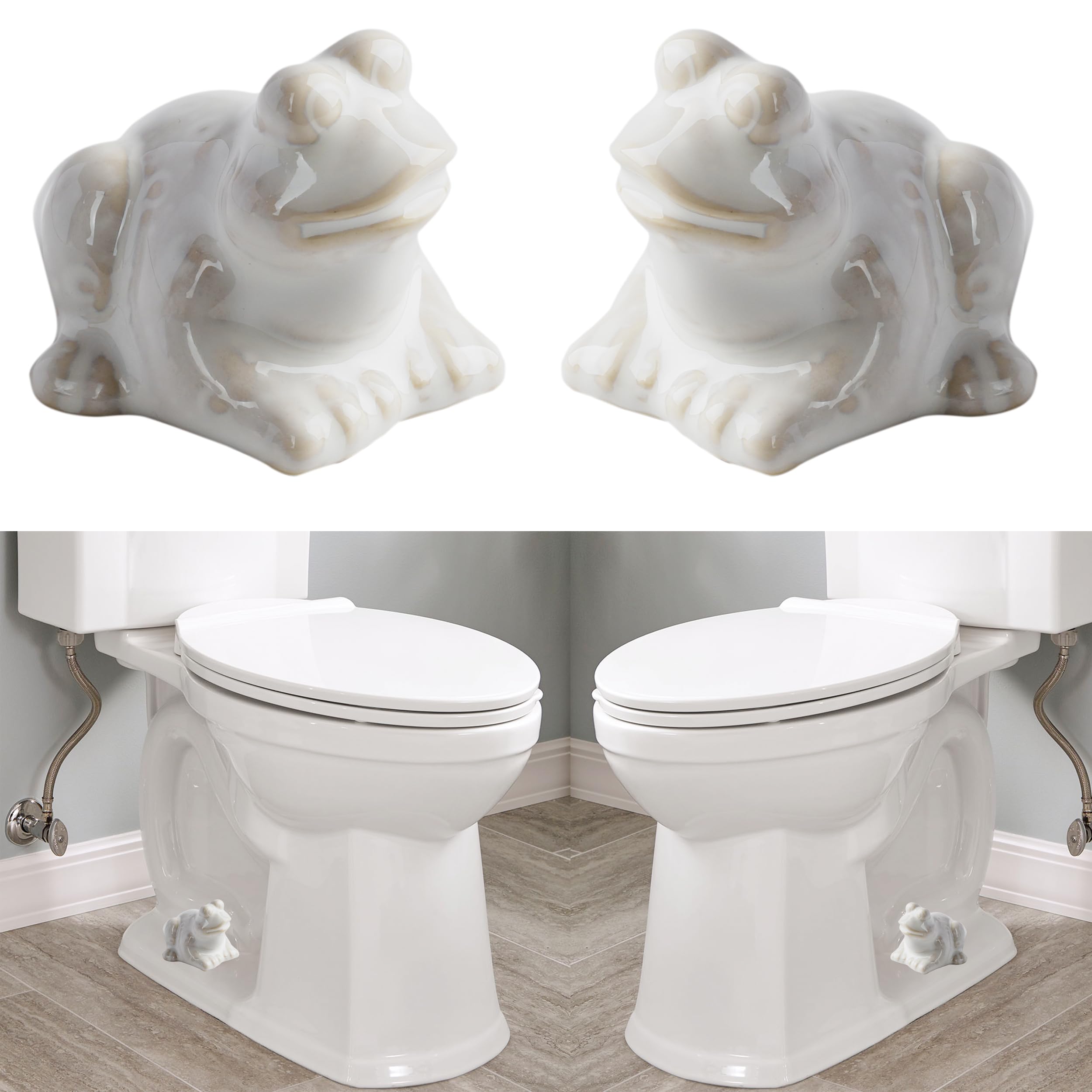 ZUNON Toilet Bolt Caps, Decorative Toilet Bolt Covers, Ceramic Cute Frog Covers Toilet Bolts Bathroom Decor Easy Installation Set of 2 (White Frog 2pcs)