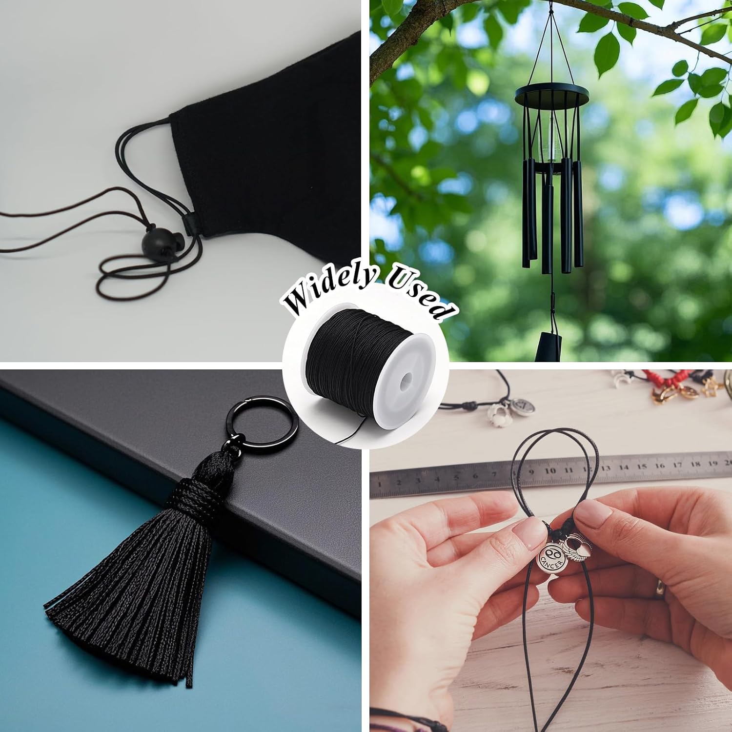 0.8MM 110 Yards Black Nylon Cord, Wind Chime Cord for Bracelet Necklace Jewelry Making, Satin Nylon String for Beading Thread Rattail Macrame Kumihimo Crafts Chinese Knotting - Image 5