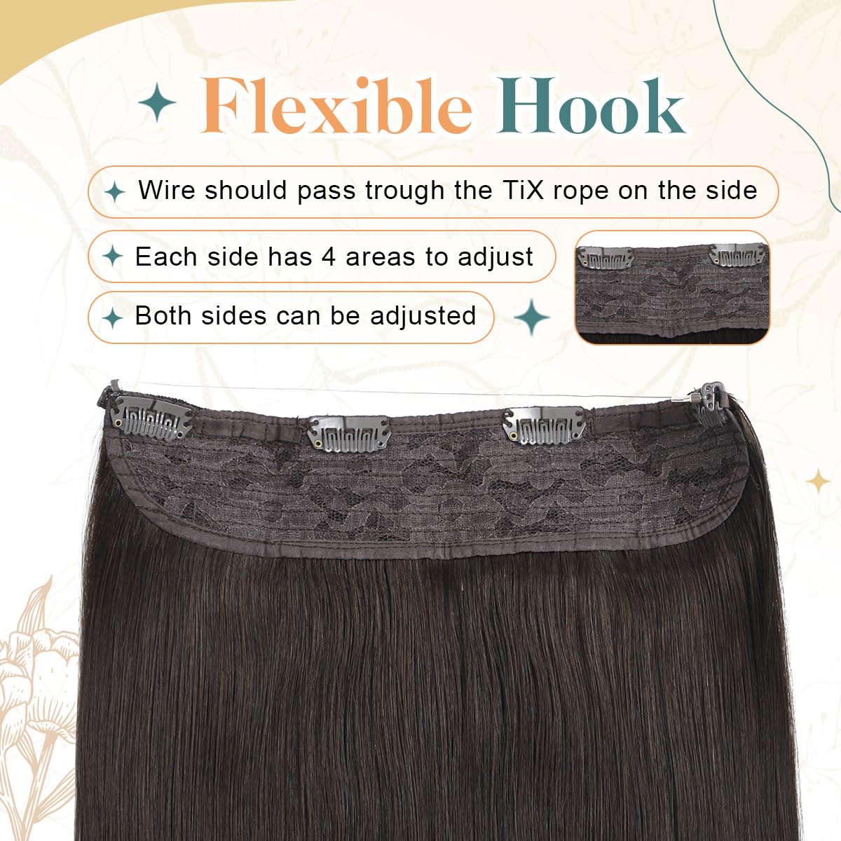Sindra Wire Hair Extensions Real Human Hair, 20 Inch 80g Dark Brown Invisible Fishing Line Extensions Silky Straight #2 20 Inch - Image 4