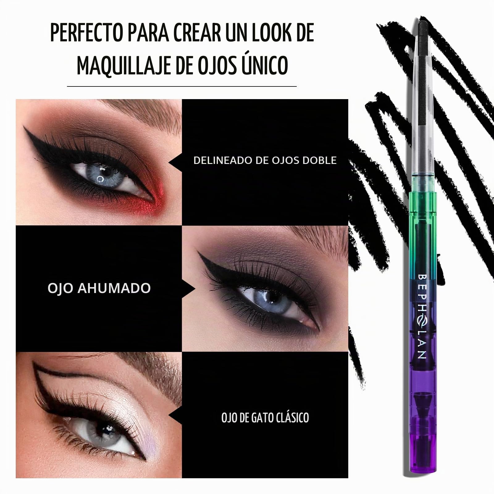 BEPHOLAN Delineador de ojos negro, lápiz gel impermeable para mujer, a prueba de manchas, de larga duración (color negro)