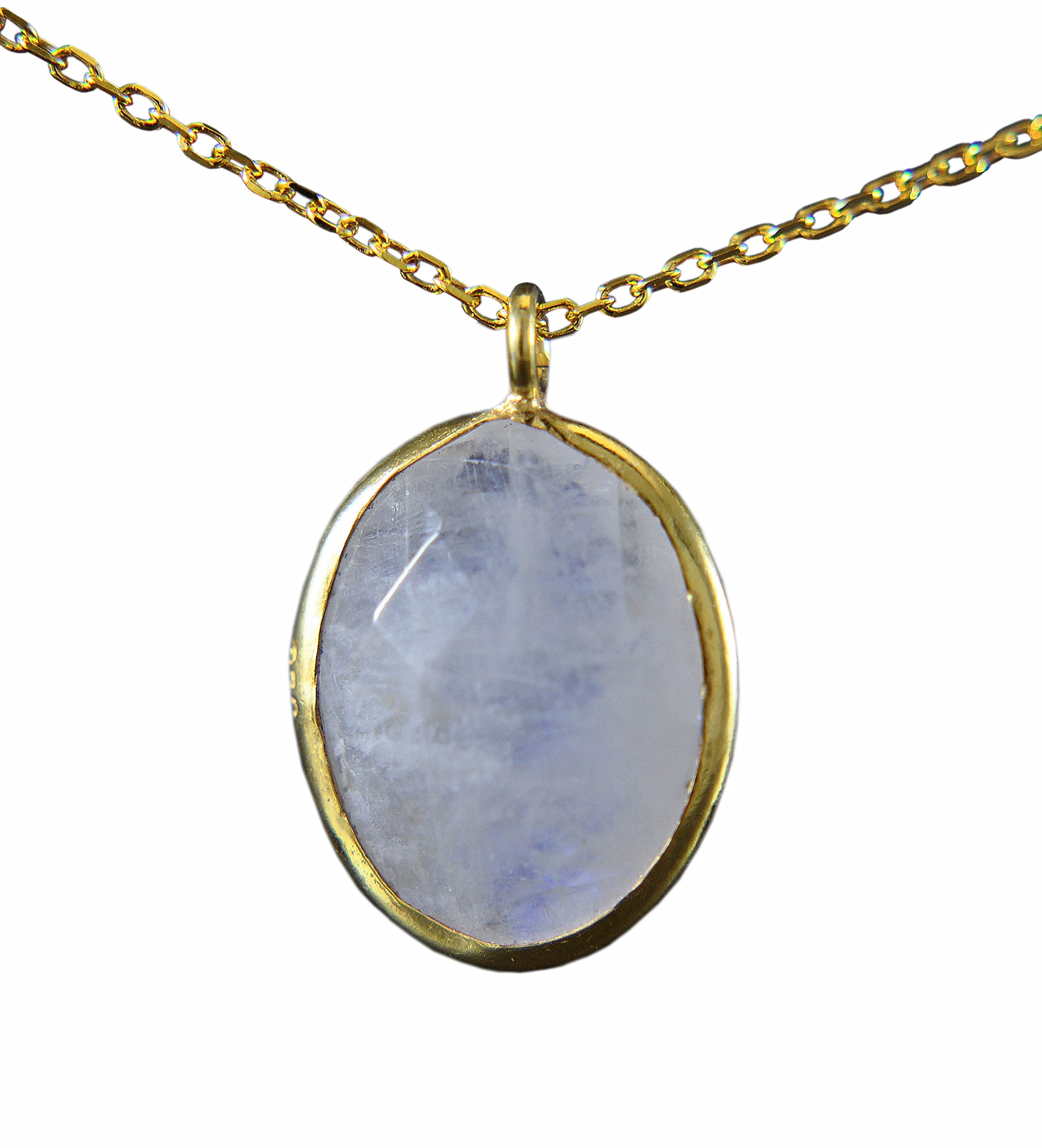 MONDSTEIN - 925 Sterling Silber - Heilstein - Kette - Gold - Weiß - Oval - Halskette mit Anhänger - Damen - Geburtstag - Silberkette - Geschenk für Sie - Schmuck Geschenk - Handmade