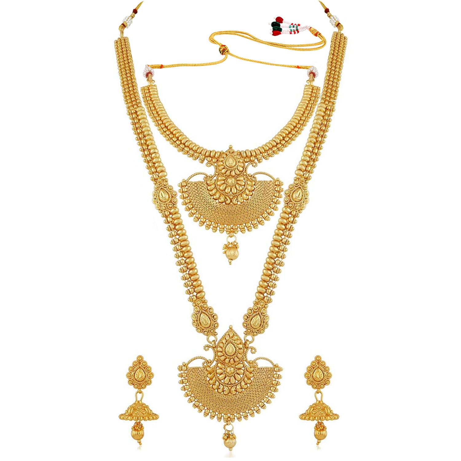 Peora Traditional Ethnic Gold Plated Maharashtrian Celebration Wear Bridal Choker Long Haram Necklace with Jhumka Earrings Jewellery Sets for Women Girls (B084F9YWJ4) Amazon Price History, Amazon Price Tracker