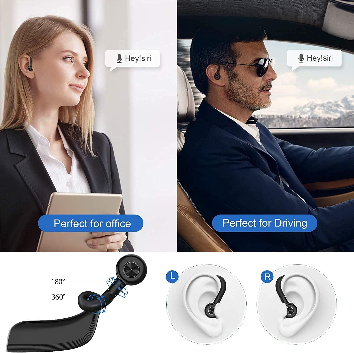 Auricolare Bluetooth 5.0 Cuffie Wireless con Microfono, Auricolare Business Vivavoce con Chiamata Leggera, Chiaro e Suono Hi-Fi per l'Ufficio, la Guida