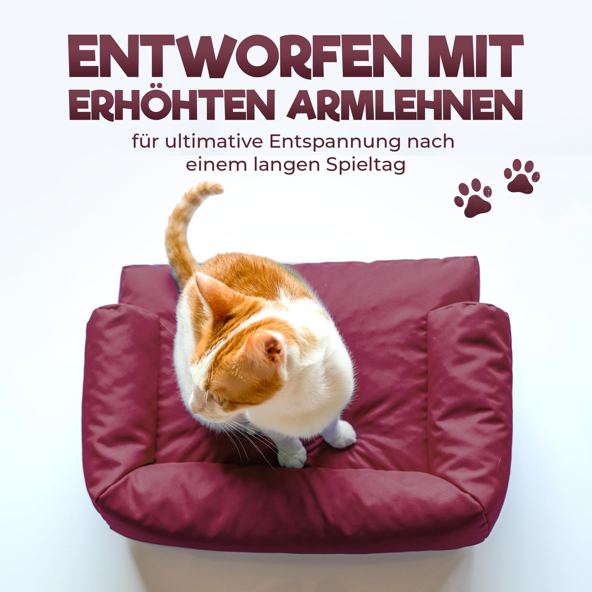 PATCH HOME Katzenbett – Oeko-TEX Zertifiziert – Katzenmöbel – mit recyceltem Styropor gefüllt – Katzensofa – Made in Germany – 50x40x15 cm – Weinrot
