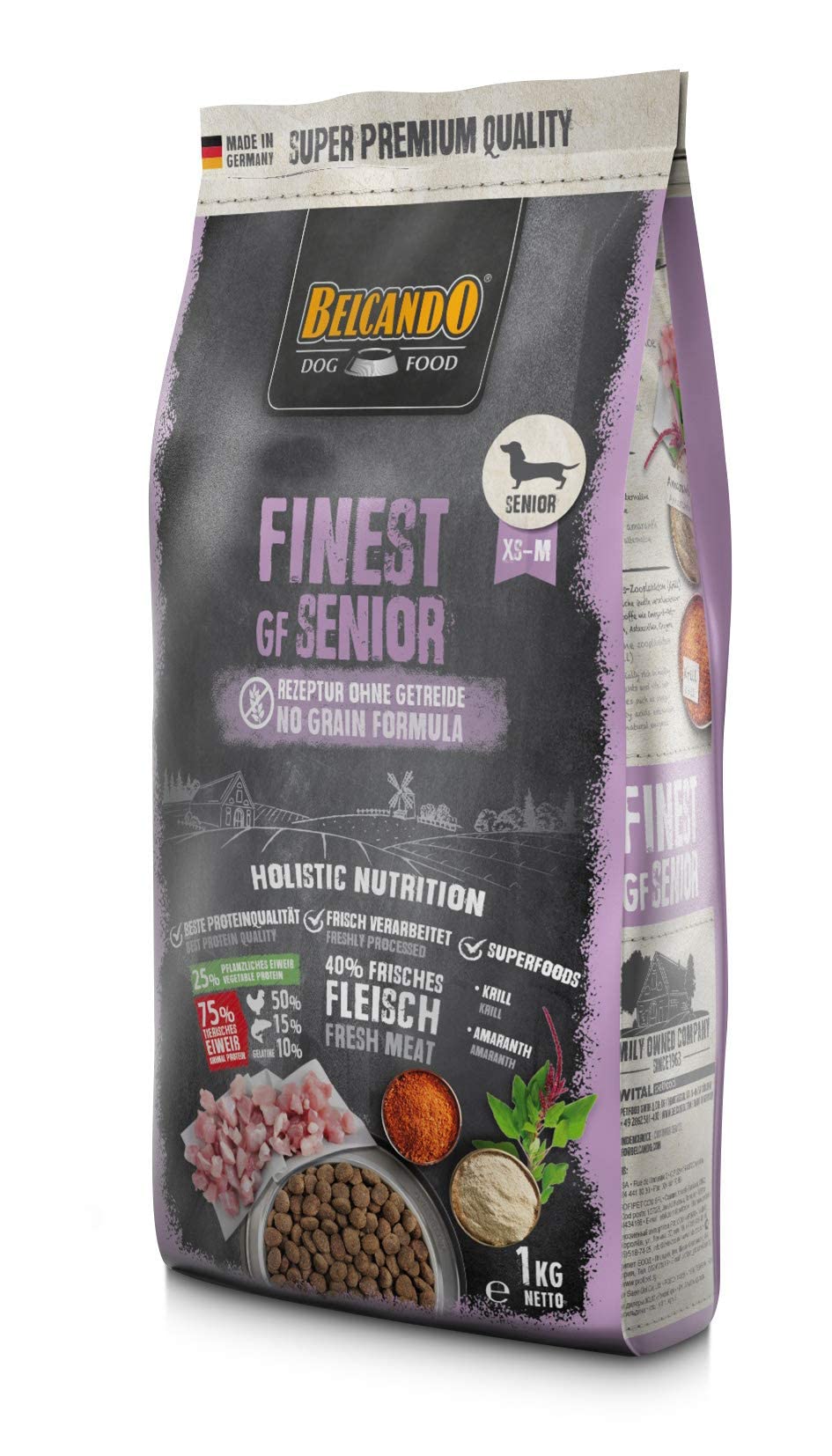 Belcando Finest GF Senior [1 kg] Alimento para Perros sin Cereales | Comida Seca para Perros Mayores y sensibles | Alimento Completo para Perros a Partir de 1 año de Edad