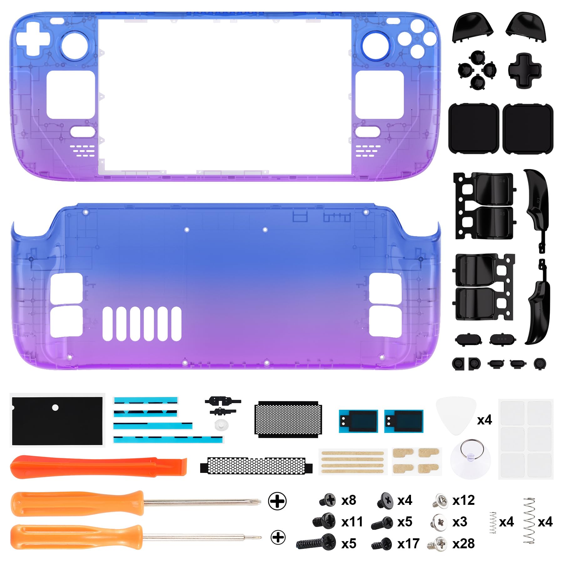 eXtremeRate Carcasa Transparente Compatible con Steam Deck LCD Accesorios Placa de Repuesto Cubierta Funda Case con Botones para Steam Deck Consola NO Incluida(Bluebell Gradiente)