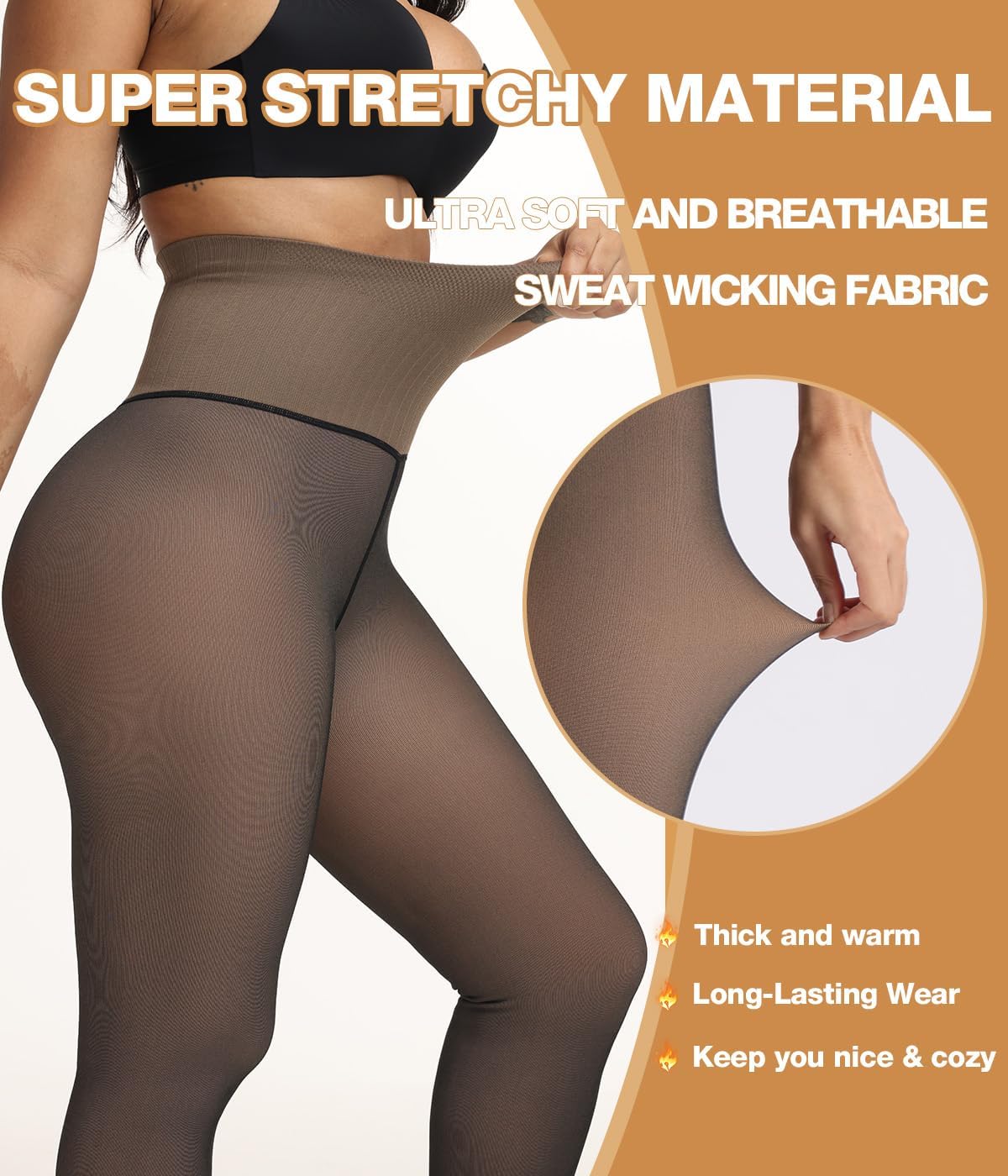 MERYLURE High Waist Fleece Lined Tights Women Skin Tone, Fake Translucent Winter Warm Pantyhose Thick Thermal Leggings - Image 4