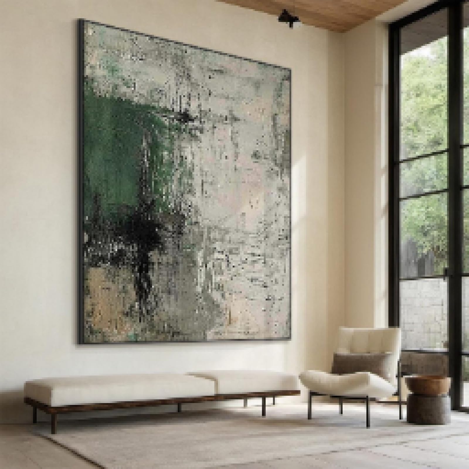 lianyibo Grey texture wall art minimalist wabi-sabi wall art large green canvas abstract wall painting living room modern decor 60x80cm Frameless