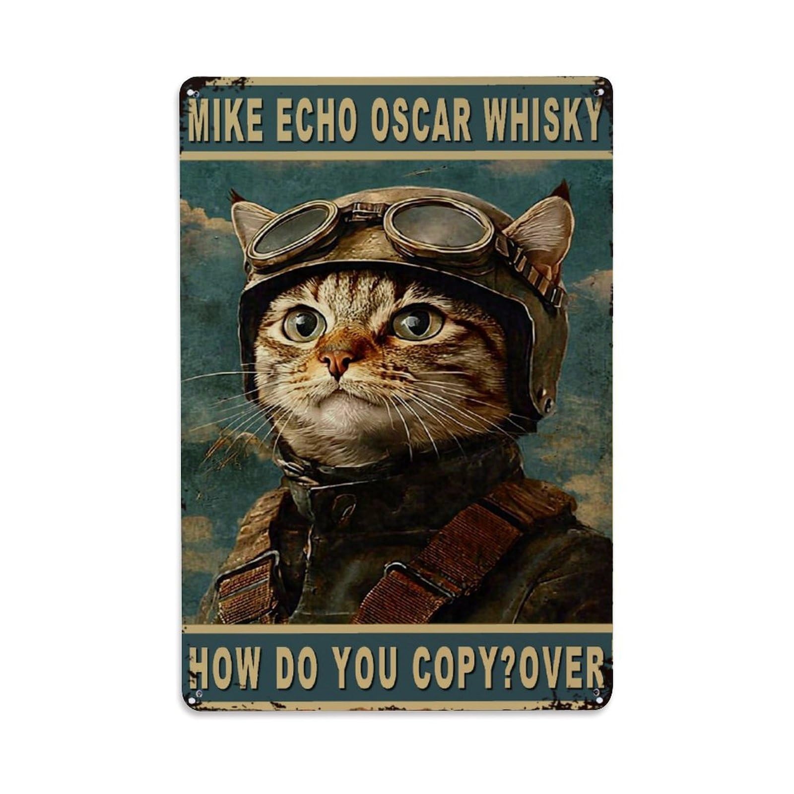 Bliveurn Vintage Aviator Cat Poster Art Retro Metal Tin Sign, Metal Poster For Home, Gaming Room, Studio Workshop,Bar,Garage Wall Art Decor 8X12 Inch
