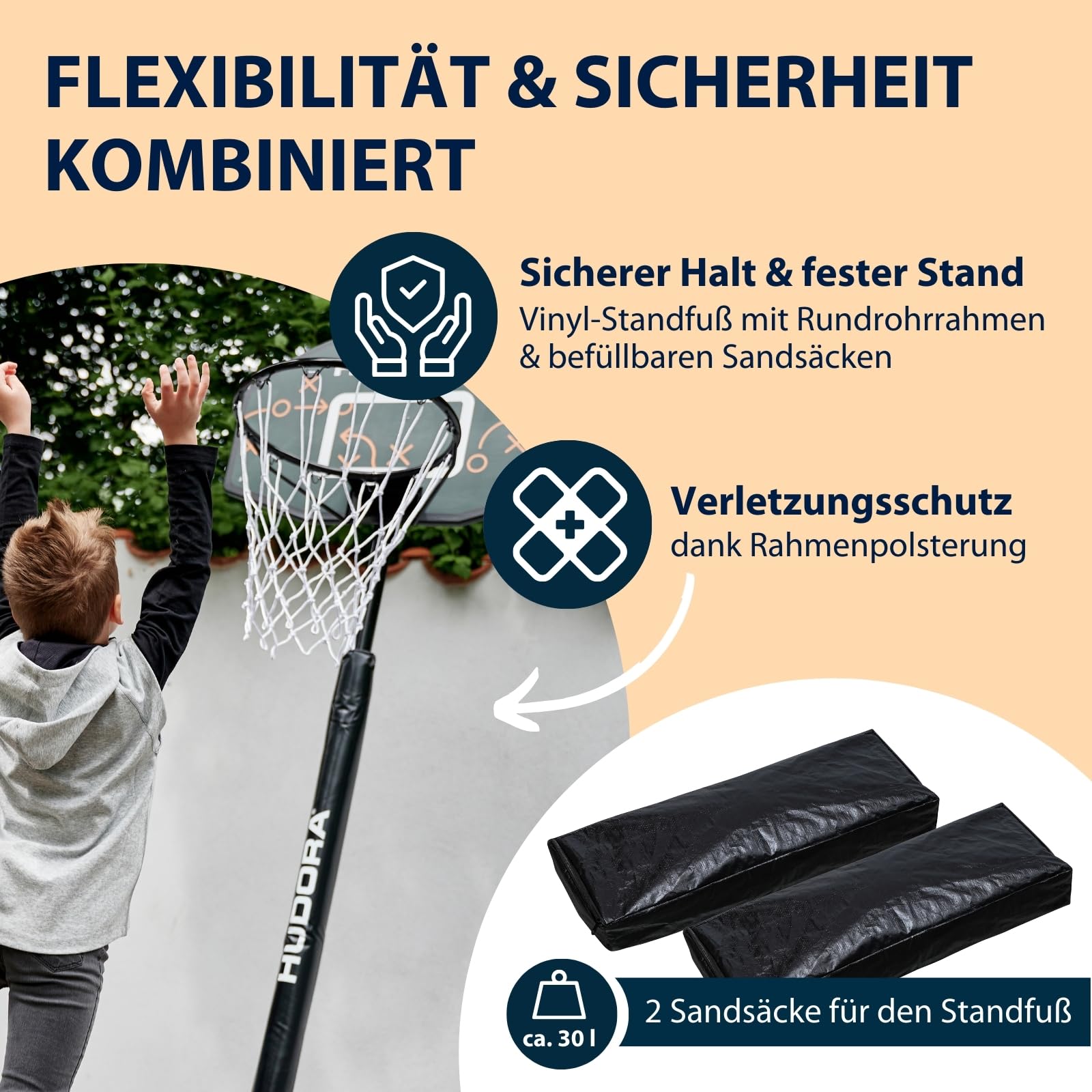 HUDORA Basketballständer Höhenverstellbarer Basketballkorb Mobile Korbanalage Outdoor mit Rollen