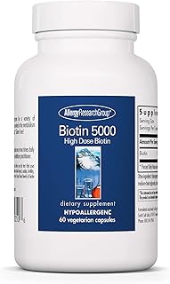 Biotin 5000 Supplement - 5000mcg Biotin, Vitamins for Hair, Skin and Nails, High Dose, Vegetarian Capsules, Hypoallergenic, Gluten Free - 60 Count