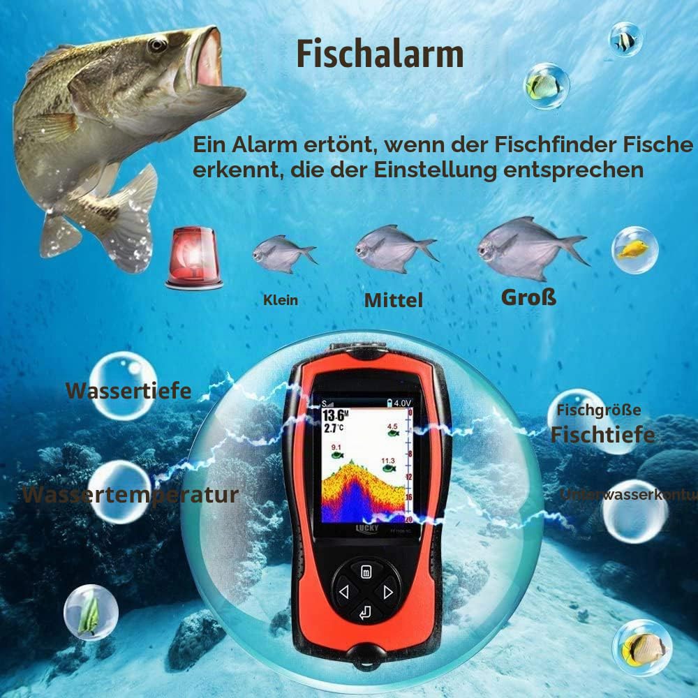 LUCKY Tragbarer Fischfinder Wandler Sonarsensor Wasser Tiefenmesser LCD Bildschirm Echolot Fischfinder zum Eisfischen Meeresangeln