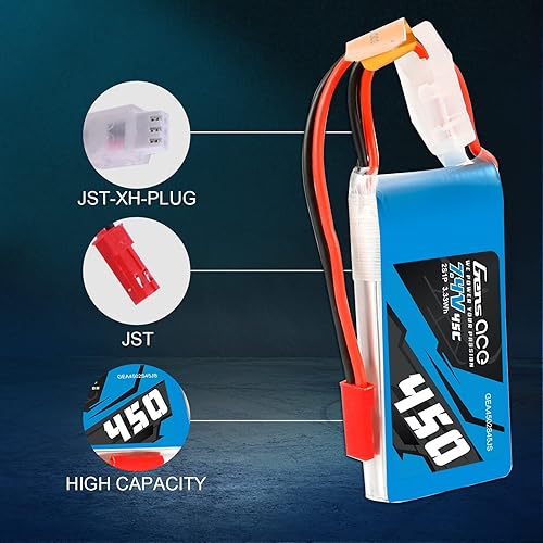 Miniatura 4 de Gens ace 2S Lipo Batería 7.4V 450mAh 45C Lipo Batería con enchufe JST-SYP para helicóptero 250 y avión pequeño