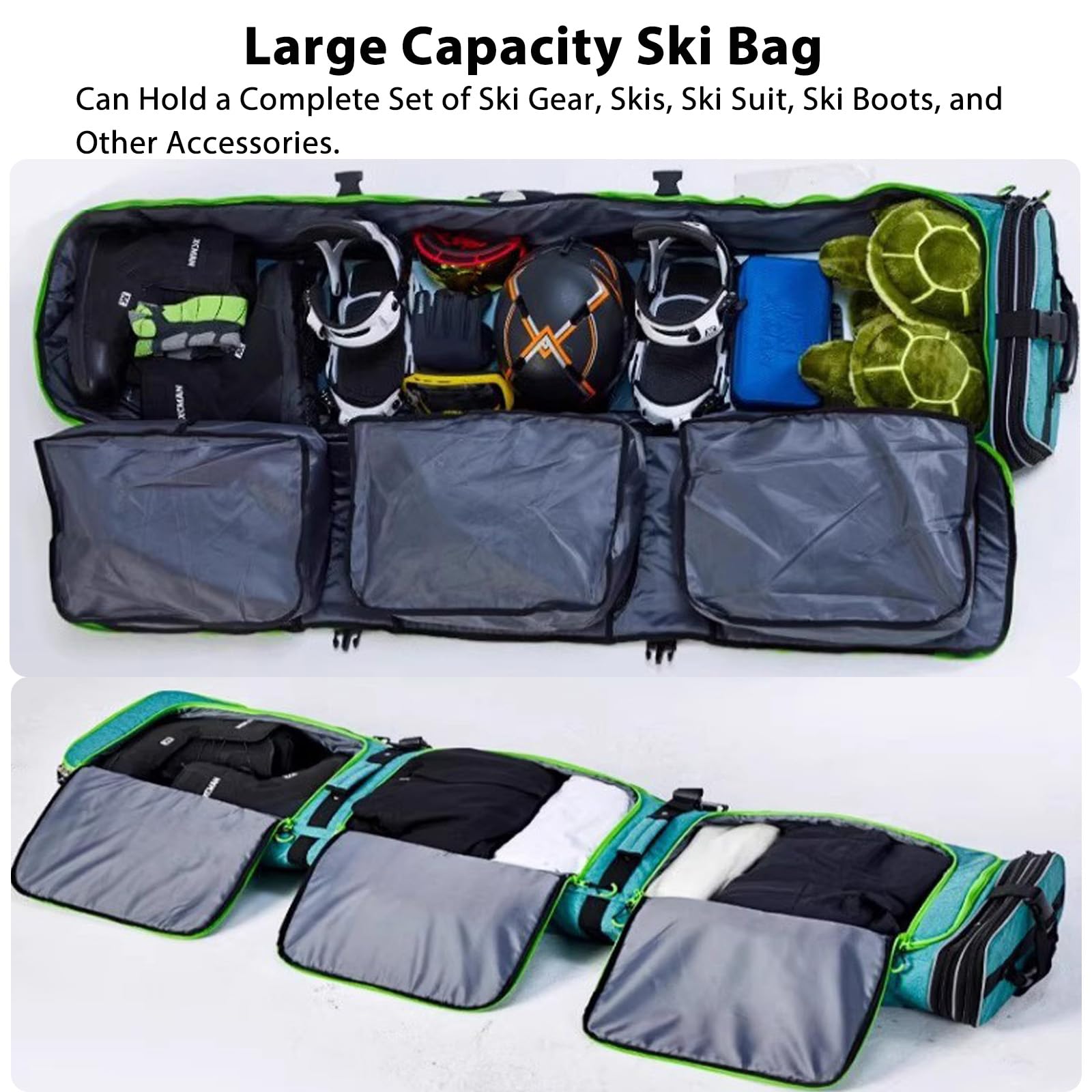 Sac À Skis À roulettes, Sac À Snowboard Rembourré Et Imperméable À roulettes pour Les Voyages en Avion, Convient Aux Skis Et Aux Chaussures, Extensible De 175 À 190 cm
