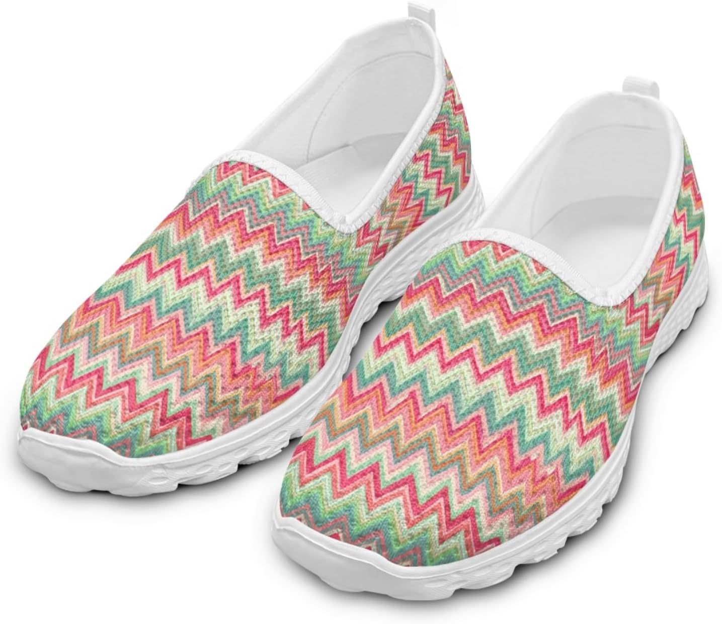 Slip On Walking Shoes for Women Elegant Stripe Breathable Mesh Flat Work Shoes for Women Lightweight Slip-Ins No Laces Loafers Daily Wear Summer Casual Fitness