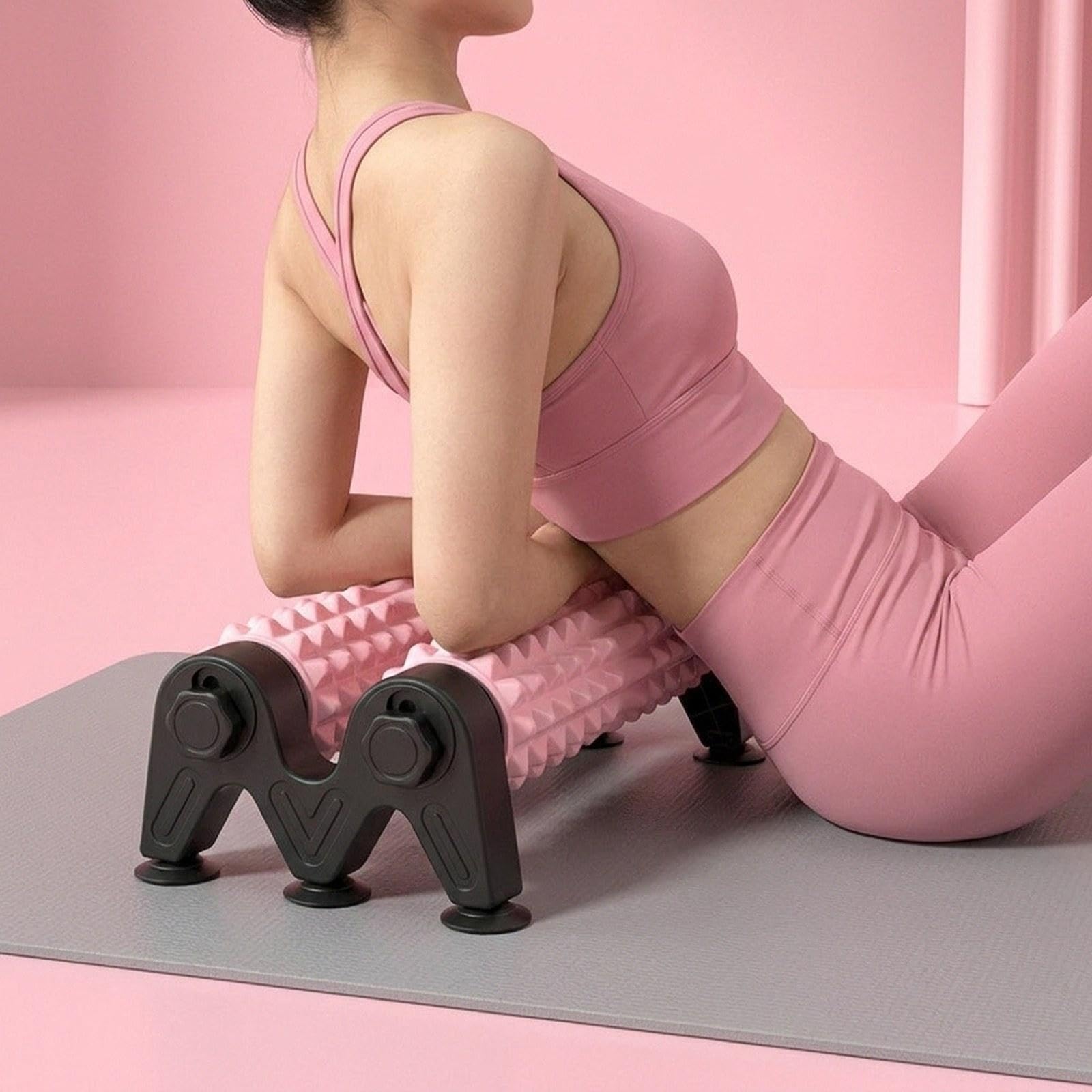 Foam Roller Blocco Pilates Esercizio Stretching Supporto Triangolare Ventose Superficie Testurizzata Materiale Eva PVC Adatto per Massaggio Musco, Rosa