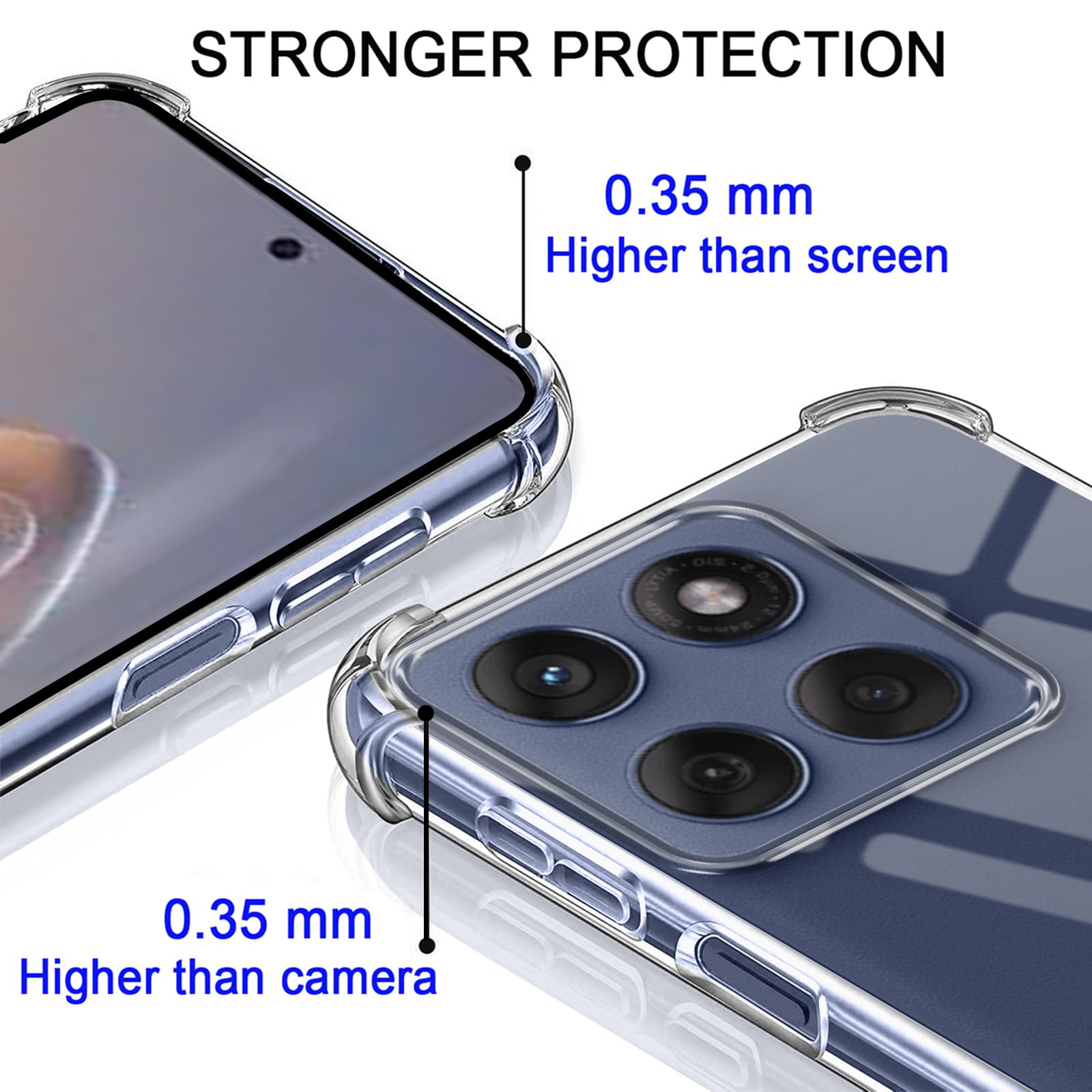Cover Per Motorola Edge 60 Fusion + Vetro Temperato + Cordino, Custodia In Silicone Trasparente, Antiurto, Con Pennino, Nera