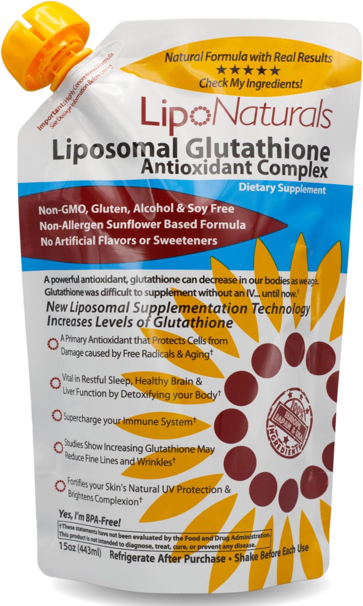 Lipo Naturals, Liposomal Glutathione Antioxidant Complex with Setria, 15 oz (443 ml)