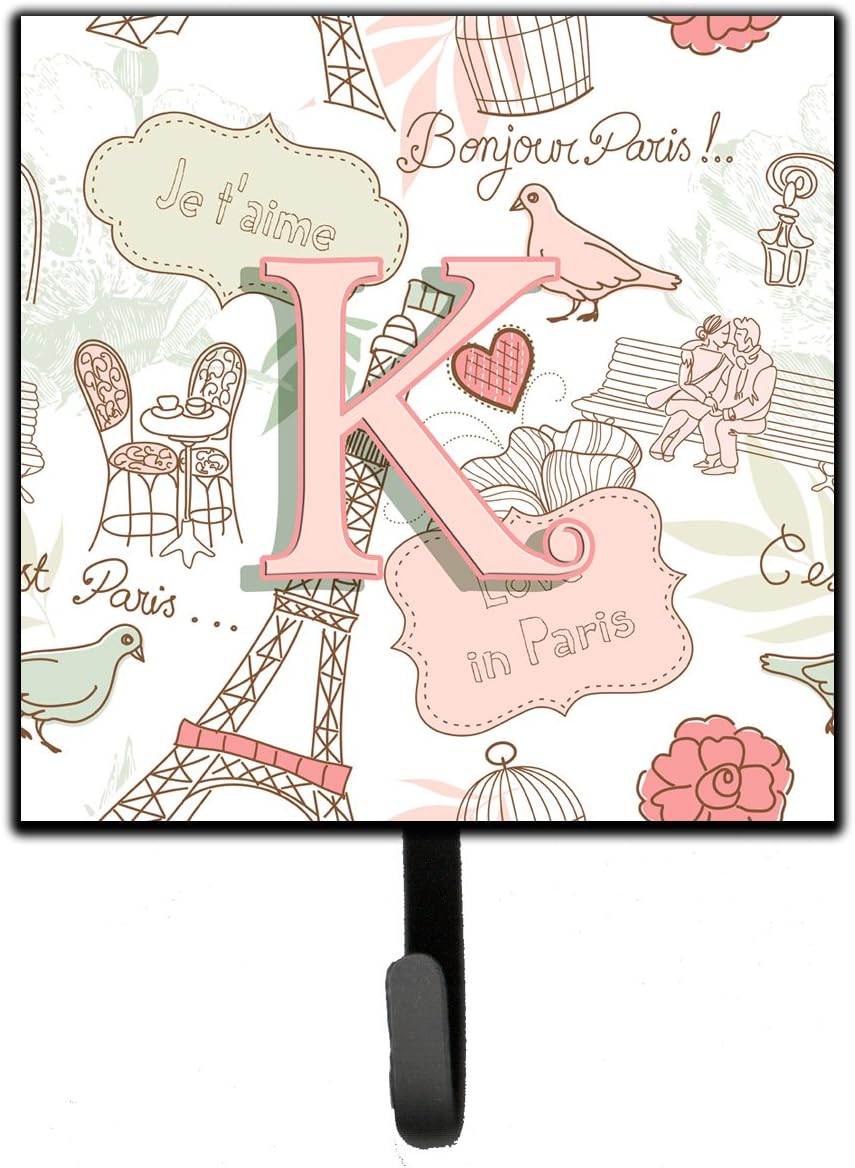Caroline's Treasures CJ2002-KSH4 Letter K Love in Paris Pink Leash or Key Holder, Wall Hooks, Key Hooks Holder, Coat Rack Wall Mount, Coat Hooks, Hooks for Hanging Keys, Towels, Aprons, Leashes,