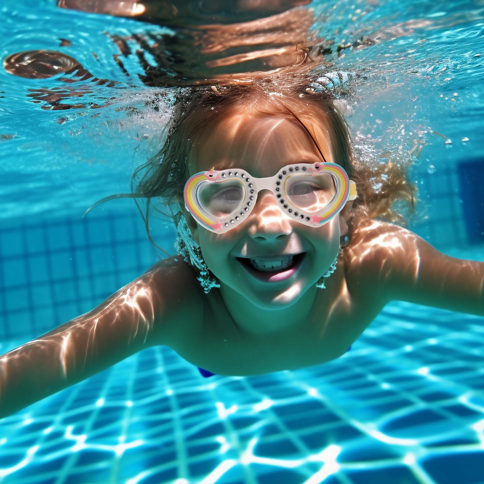 Gogogmee Heart Shape Swimming Goggles for Boy Girl Swim Eyewear for Toddlers Boy Girl Comfortable Elastic Strap for Ages No Leak Design for Pool Fun